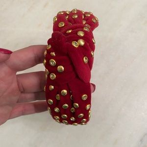Lele Sadoughi Red Velvet Crystal Eyelet Knotted Headband